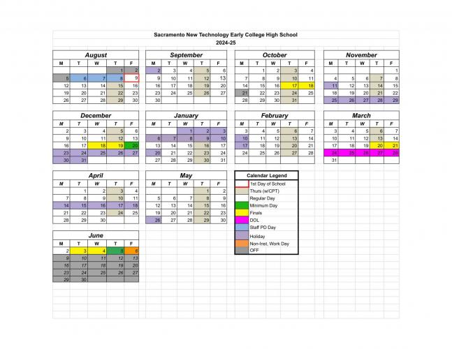 Printable Calendar Sacramento New Technology High School